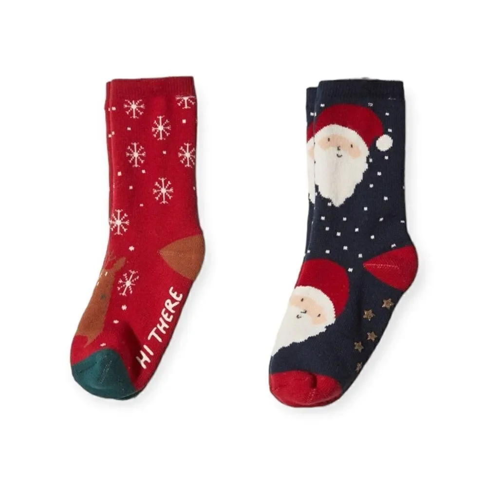ZARA Kids | Red/Navy | TWO-PACK OF SANTA AND REINDEER SOCKS